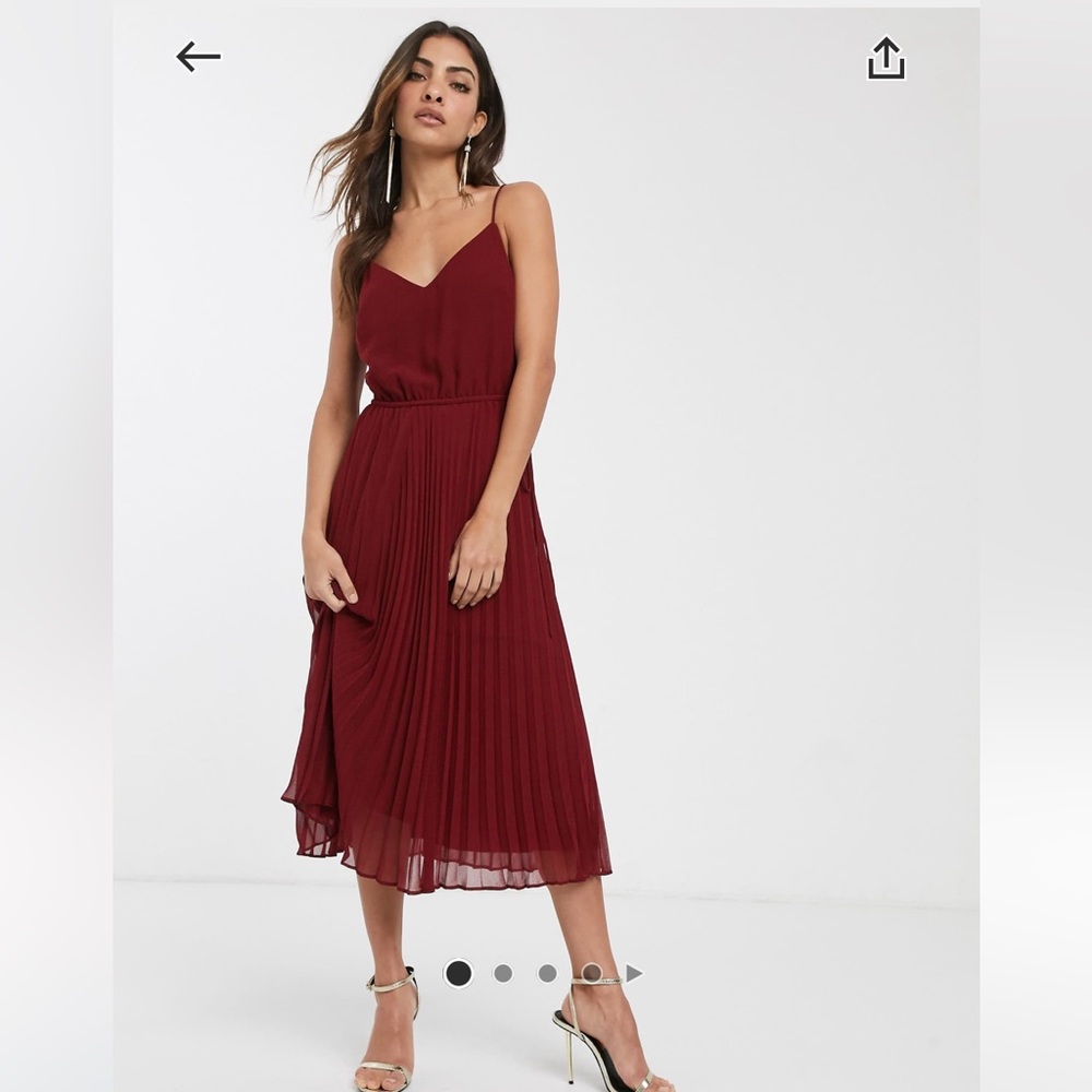 ASOS Design Pleated Cami Midi Dress in Burgundy
